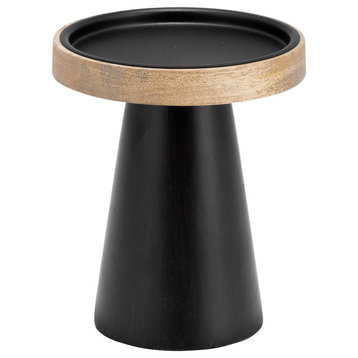 Wood, 6" Flat Candle Holder Stand, Black/Natural