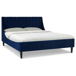 Jennifer Taylor Home - Aspen Vertical Tufted Headboard Platform Bed, Navy Blue Velvet, Queen - A simple yet elegant look gives the Aspen Upholstered Platform Bed by Sandy Wilson Home a modern yet timeless feel. The subtle vertical channel tufting of the low headboard and simple, solid wood legs are a nod to a retro 70's look, made modern by the graceful, curved wings that sweep seamlessly into the side- and foot panels for a completely unique platform design. Available in Queen, King, and California King sizes in all the trend-worthy colors from Evergreen to Ash Rose to Anthracite Black, the Aspen Bed Set is the perfect centerpiece to your master suite, guest room, or teen's room.