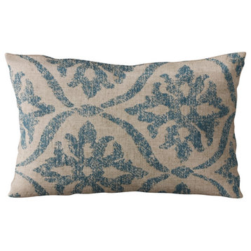 Plutus Blue Flowers Jacquard Luxury Throw Pillow, 20"x26"