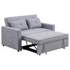 Bowery Hill Light Gray Linen Convertible Sleeper Loveseat with Side Pocket