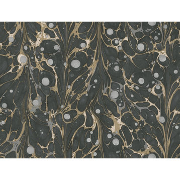 York Wallcoverings NV5591 Marbled Endpaper Wallpaper Black/Gold