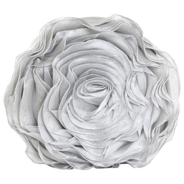 Hayley Rose Chiffon Decorative Throw Pillow With Filler, 16" Round, Silver