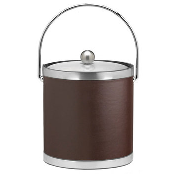 Sophisticates Brown, Brushed Chrome 3 qt Ice Bucket With Bale Handle/Metal Cover