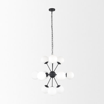 Barbara Matte Black Metal With Frosted Glass Globes 11-Light Chandelier
