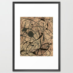 Modern art - Jackson Pollock Inspired Abstract Black On Beige Framed Art Print - Fine Art Prints
