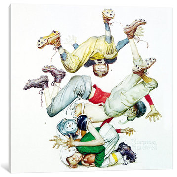 "First Down (Four Sporting Boys: Football)" by Norman Rockwell, 12x12x1.5"