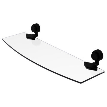Venus 18" Glass Shelf With Groovy Accents, Matte Black