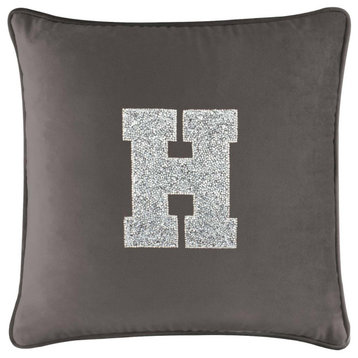 Sparkles Home Luminous Rhinestone Monogram Pillow, 16", Charcoal Velvet