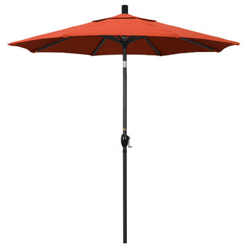 7.5' Matted Black Push-Button Tilt Crank Aluminum Umbrella, Sunset Olefin