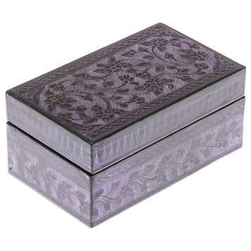 NOVICA Blossoming In Purple And Lacquered Wood Box