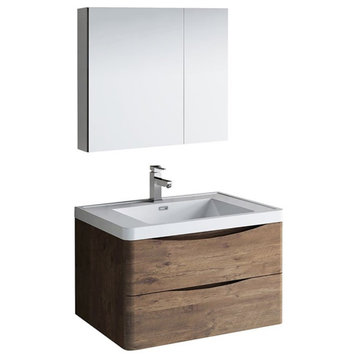 Fresca Tuscany 32" Wood Bathroom Vanity with Medicine Cabinet in Brown