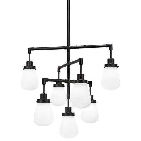 Meridian 7 Light Chandelier, Dark Granite Finish, 5" White Glass