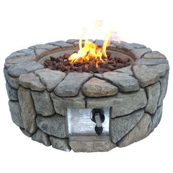 28" Outdoor Round Stone Gas Fire Pit Firepit