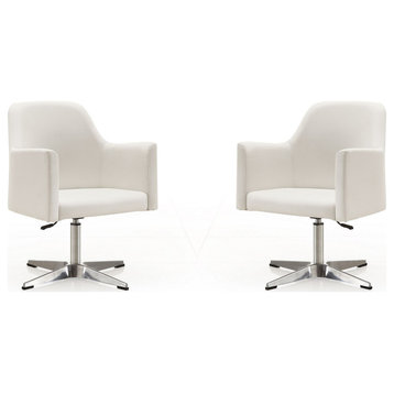 Pelo Adjustable Height Swivel Accent Chair, White and Polished Chrome, Set of 2