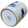 Chinese Distressed White Porcelain Blue Fishes Graphic Holder Vase Hws1845