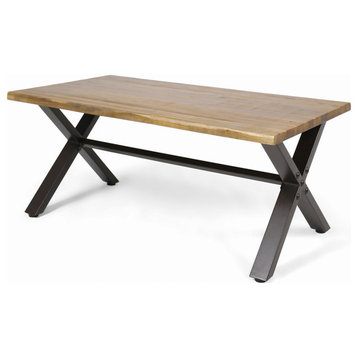 GDF Studio Ishtar Outdoor Acacia Wood Coffee Table, Teak Finish/Rustic Metal