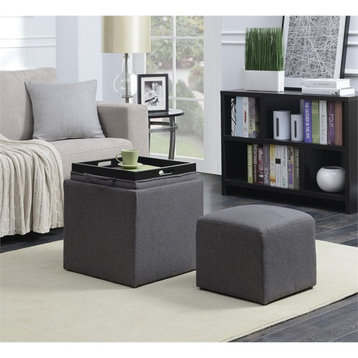 Designs4Comfort Park Avenue Single Ottoman with Stool in Gray Fabric