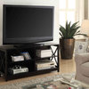 Convenience Concepts Oxford TV Stand in Black Wood Finish with Shelves