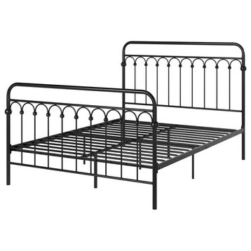 Classic Platform Bed, Metal Construction With Elegant Arched Accents, Black/Full