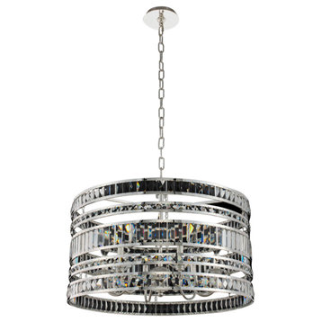 6 Light Contemporary Large Pendant by Allegri, Polished Silver, 20"