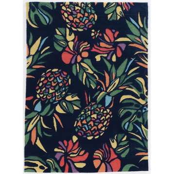 Linon Tripoli Pineapple Hand Tufted Polyester 5'x7' Rug in Navy