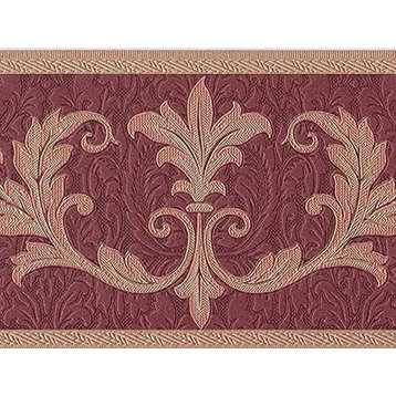 Wallpaper Border Damask Victorian Style Leaves Red Gold Brze 7"x15' 30150