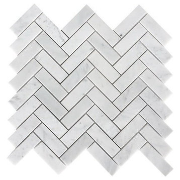 Carrara Herringbone Pattern Honed Tile, White, 10 Sq. ft., 1x3