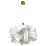 EQ Light - Cloud Pendant Light, Gold, Large - The Cloud Pendant Light makes a stunning accent piece in a dining room, entryway or kitchen. This elegant pendant light has silver steel construction and a round shade made from white spiral polypropylene pieces. Hang it in a contemporary style home for a cohesive look.