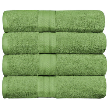 4 Piece Cotton Solid Washable Bath Towel Set, Green Essence