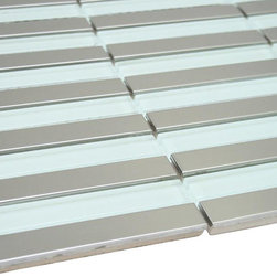 Glossy White & Stainless Steel Authentic Glass Mosaic Straight Pattern Tiles Col - Home Accessories & Decor