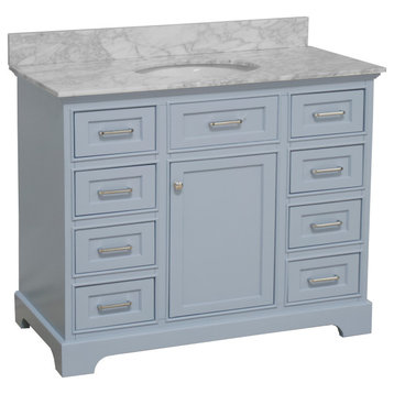 Aria 42" Bathroom Vanity, Powder Blue, Carrara Marble