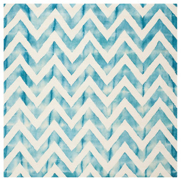 Safavieh Dip Dye Collection DDY715 Rug, Ivory/Turquoise, 7' Square