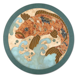 Oshkosh Designs - Koi Stone and Glass Deco, 21.5" Mounted, 3/4" Thick - Floor Medallions And Inlays