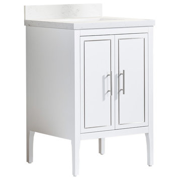 Burgos 24 inch wood single sink vanity with marble and ceramic sink in White
