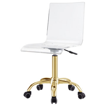 Dario Clear Acrylic Chair With Stainless Steel Gold Base and Casters