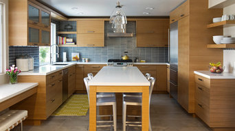 Contemporary Kitchen with blue backsplash