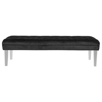 Transitional Upholstered Bench, Acrylic Legs & Tufted Cotton Viscose Seat, Black