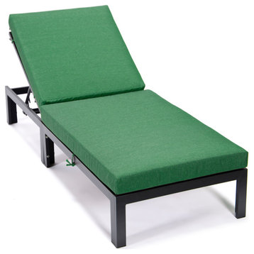 LeisureMod Chelsea Aluminum Patio Chasie Lounge Chair With Cushions, Green