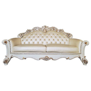 Acme Vendome Sofa With 5 Pillows Champagne PU and Antique Pearl Finsih