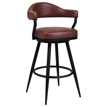 Amador Barstool, a Black Powder Coated Finish and Vintage Coffee Faux Leather, 30"
