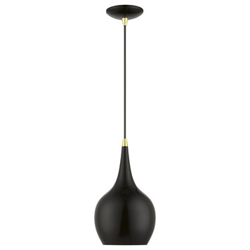 Andes 1 Light Shiny Black With Polished Brass Accents Mini Pendant