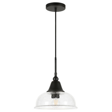 Magnolia 10.75 Wide Pendant with Glass Shade in Blackened Bronze/Seeded