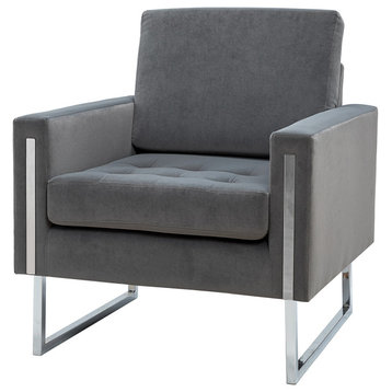 Velvet Club Accent Chair with Mental Legs, Gray