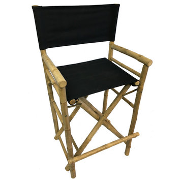 Bar Height Bamboo Director Chairs, Black Canvas