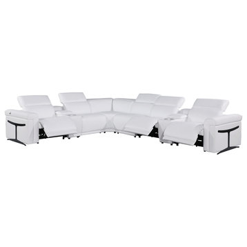 Giovanni 8-Piece 3-Power Reclining Italian Leather Sectional, White