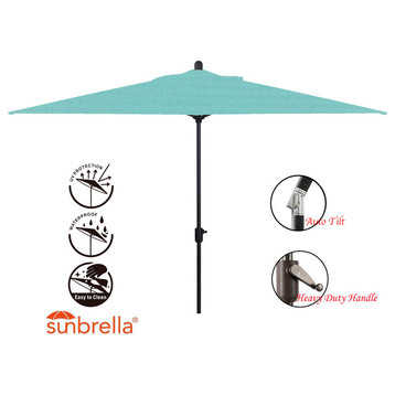 10'x6.5' Rectangular Auto Tilt Market Umbrella, Black Frame, Sunbrella, Aruba