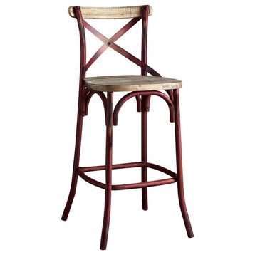 ACME Zaire Armless Bar Stool with Wooden Seat in Antique Red and Antique Oak