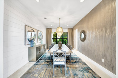 Large beach style dining room photo in Miami