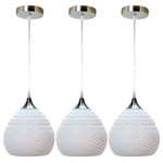 Unbranded - Ripple Hand Blown Glass Pendant Brushed Nickel Finish, White Opaque, Pack of 3 - Ripple Hand Blown Glass Pendant Lights - pack of 3, White Opaque - Jade Glass. up to 80 inch long, Adjustable hard wire cord. Great for room with 8 ft./9 ft. ceiling height. UL Listed. Bulb not included. Easy-to-install. Caution: please read before purchase: each product is individually mouth-blown and hand finished by skilled craftsmen. Each product is therefore unique in its shape and coloring. Minor color and shape variations are possible. Breakage-proof package: we guarantee free replacement for any damaged product. Ideal to hang with Incandescent (40-Watt maximum) /LED (up to 150-Watt equivalent) bulb above kitchen island, table, entryway, hallway, bedroom, dining room, can be used in high and sloped ceiling.