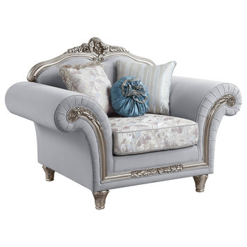 Pelumi Chair With3 Pillows, Light Gray Linen and Platinum Finish